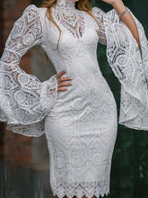 Women white lace high neck long sleeve bodycon dresses