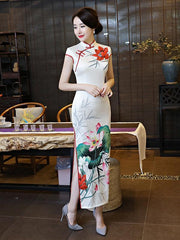 Vintage Floral-printed Long Cheongsams Dress