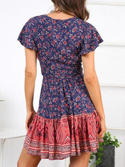 Sexy v-neck dress printed color skater dresses