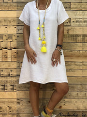 Round Neck Short Sleeve Plain Casual Shift Dress
