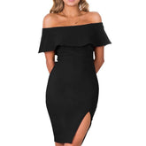 Sexy Off shoulder Falbala Vent Bodycon Dresses