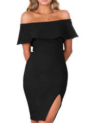 Sexy Off shoulder Falbala Vent Bodycon Dresses