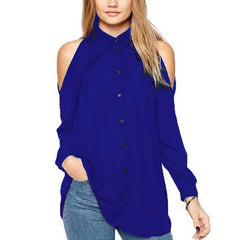 Off shoulder Casual Long sleeve Chiffon Blouses