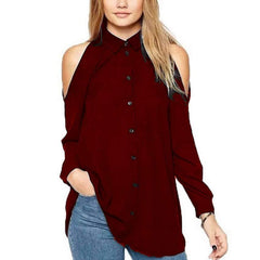 Off shoulder Casual Long sleeve Chiffon Blouses