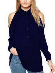 Off shoulder Casual Long sleeve Chiffon Blouses