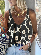 Black Floral Casual Sleeveless Tops