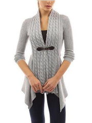 Cable Knit Buckle Asymmetrical Cardigan