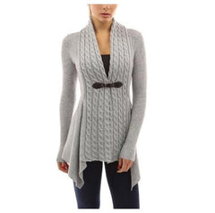 Cable Knit Buckle Asymmetrical Cardigan