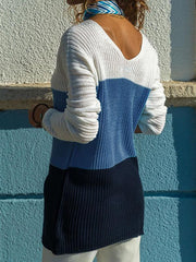 V Neck Multicolor Woman Daily Slim Sweater