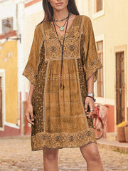 Bohemia style v neck half sleeve women shift dresses