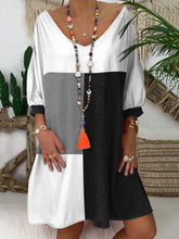 White-Black V Neck Half Sleeve A-Line Dresses