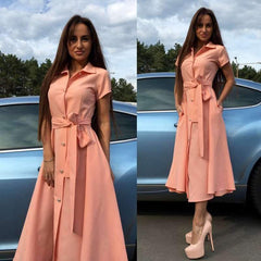 Fashion Lapel Lacing Skater Skirt Dresses