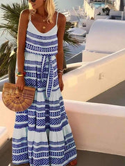 Bohemian Print Strapless Halter Deep V-neck Vacation Dresses