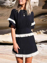 Elegant Round Neck Short Sleeve Tassel Skater Dress