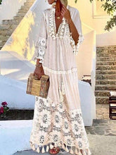 Women Bohemian Deep V Lace Fringe Maxi Dresses