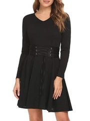 Black Long Sleeve Sexy Woman Skater Dresses