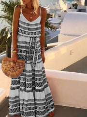 Bohemian Print Strapless Halter Deep V-neck Vacation Dresses
