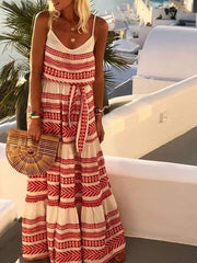 Bohemian Print Strapless Halter Deep V-neck Vacation Dresses