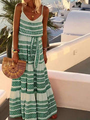 Bohemian Print Strapless Halter Deep V-neck Vacation Dresses