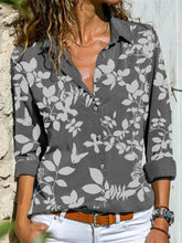 Vintage Long Sleeve Floral Printed Buttoned Plus Size Casual Shirts Tops