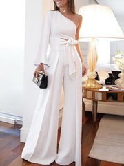 Women one off shoulder elegant bowknot tie long suits