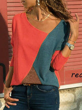 Plus Size Stitching Color Matching Round Collar Long Sleeve Casual T-shirt