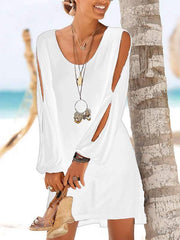 Round Neck Casual Off Shoulder Long Sleeve Vacation Dresses