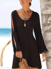 Round Neck Casual Off Shoulder Long Sleeve Vacation Dresses