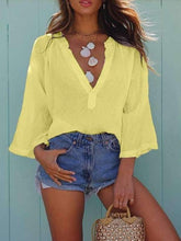 Deep V neck shirt loose casual long sleeve T-shirt