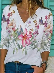 Casual printed round neck fall women T-shirts