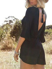 Fashion Backless Lacing V neck Jumpsuits