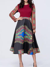 Ethnic style Expansion Long sleeve Round neck Maxi Dresses