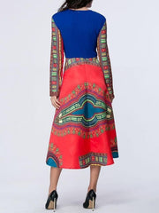 Ethnic style Expansion Long sleeve Round neck Maxi Dresses
