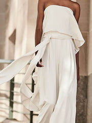 Sexy Pure Colour Belted Off-Shoulder Sleeveless Jumpsuits