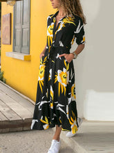 Single breasted long sleeve printed belted high-waist maxi dresses