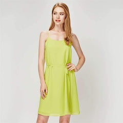 Fashion Pure Round neck Vest Lacing Shift Dresses