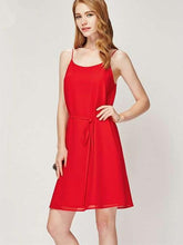 Fashion Pure Round neck Vest Lacing Shift Dresses