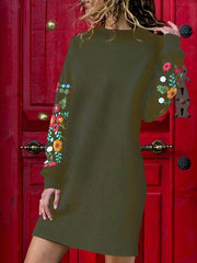Loose Sexy Long Sleeve Flower Stitchwork Fashion Shift Dresses