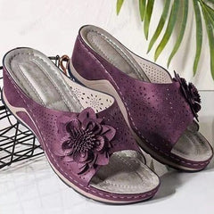 3D Floral Cutout Upper Vintage Bohemian Wedge Slippers