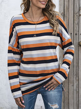 Women round neck striped long sleeve casual T-shirts