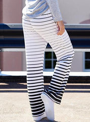 Fading Color Striped Wide Leg Pants With Cloth Sash Tie
