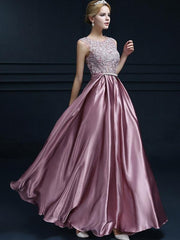 Bowknot Lace Contrast O-Neck Sleeveless Long Evening Dresses