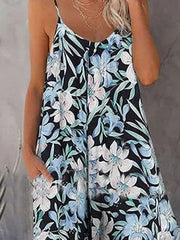 Women's Jumpsuits Loose Print Sling Pocket Jumpsuit