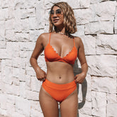 Scalloped Edge Solid Color Bikini Set
