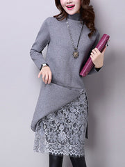 More Colors Woman Knit High Collar Shift Dresses