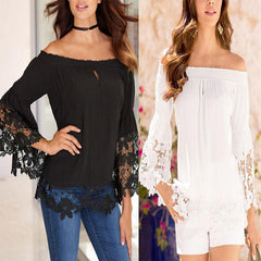 Off Shoulder Plain Bell Sleeve T-Shirts