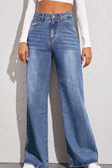 Solid Loose Blue Denim Trousers Long Pants