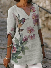 V neck printed women vintage T-shirts Tops