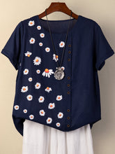 Navy Blue Casual Floral-print Floral Shirts & Tops