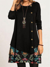 Casual Loose Round Neck Floral Long Sleeve Dress
